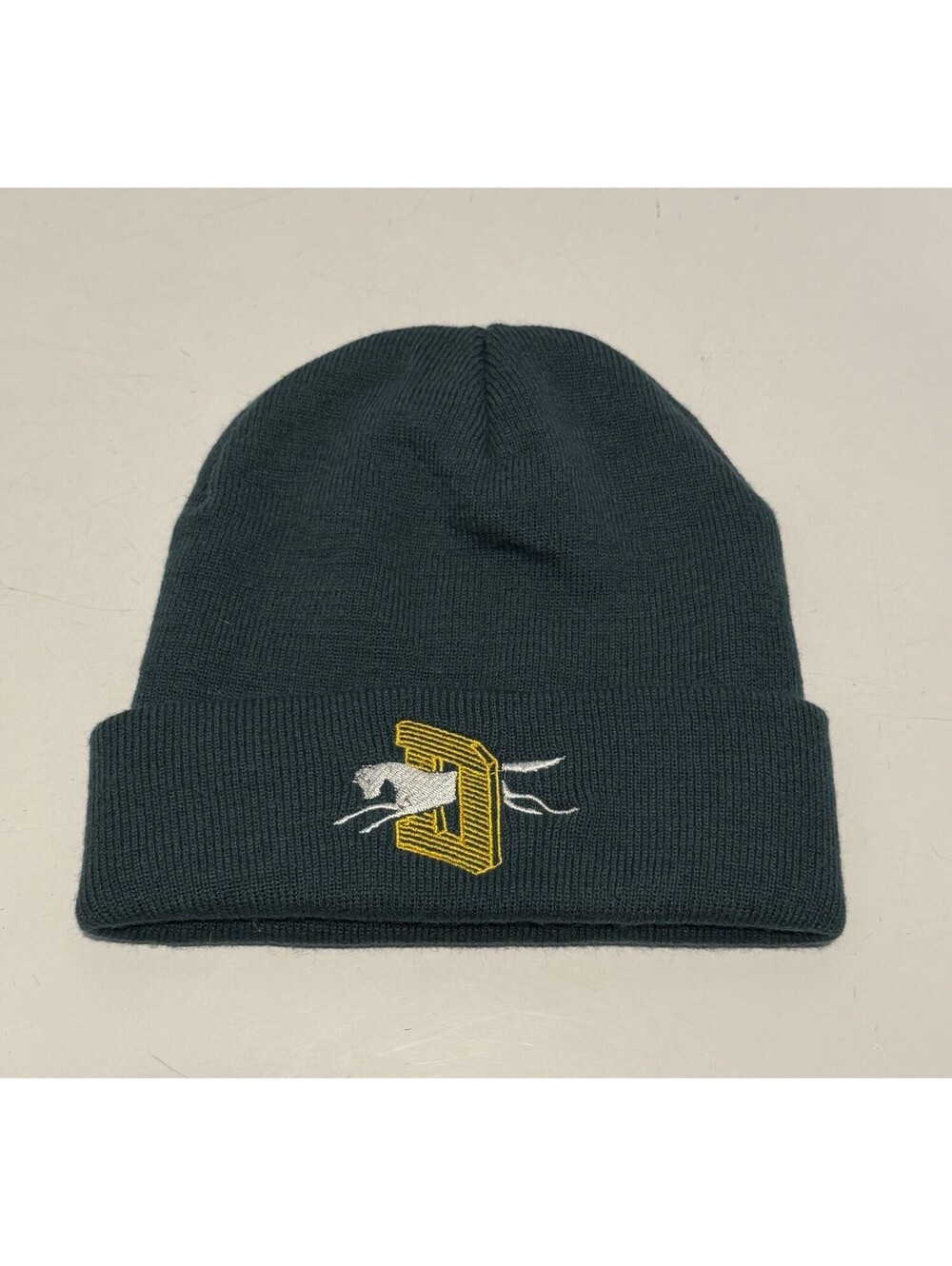 Unisex Unbranded Beanie One Size Dark Green Embroidered Donut & Yellow Letter D